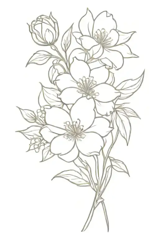 bouquet of birth month flowers, August, July, January, and April  tattoo design idea