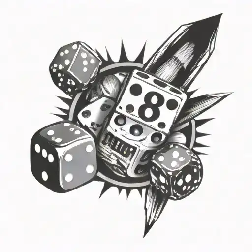 take the risk 2 beat the odds with dice, 8 ball and poker chips  tattoo design idea