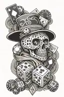 take the risk 2 beat the odds with dice, 8 ball and mask with money symbol as the eyes and poker chips  tattoo design idea