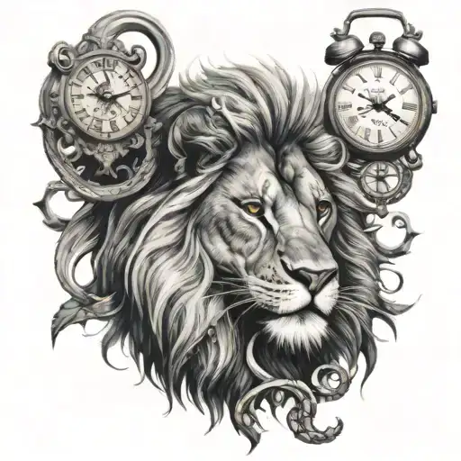 lion snake and clock tattoo design idea