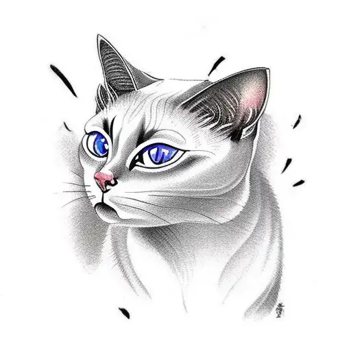 Siamese cat sword fighting tattoo design idea
