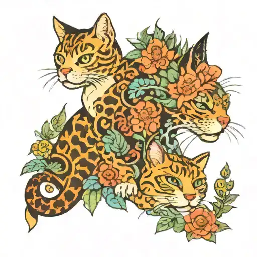 cat, dog, gecko, flowers intertwined symbolizing the client's pets  tattoo design idea