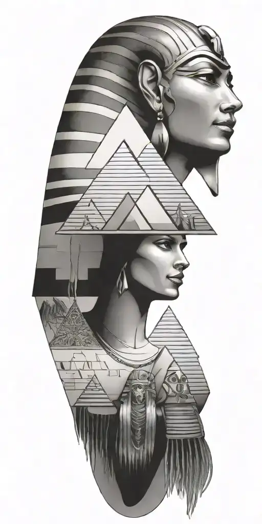 egyptian with pyramids, scray gods and symbols  black and grey tattoo design idea