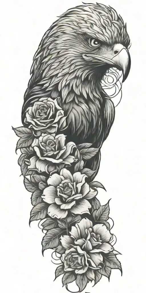 blue collar with eagles roses and orchids tattoo design idea