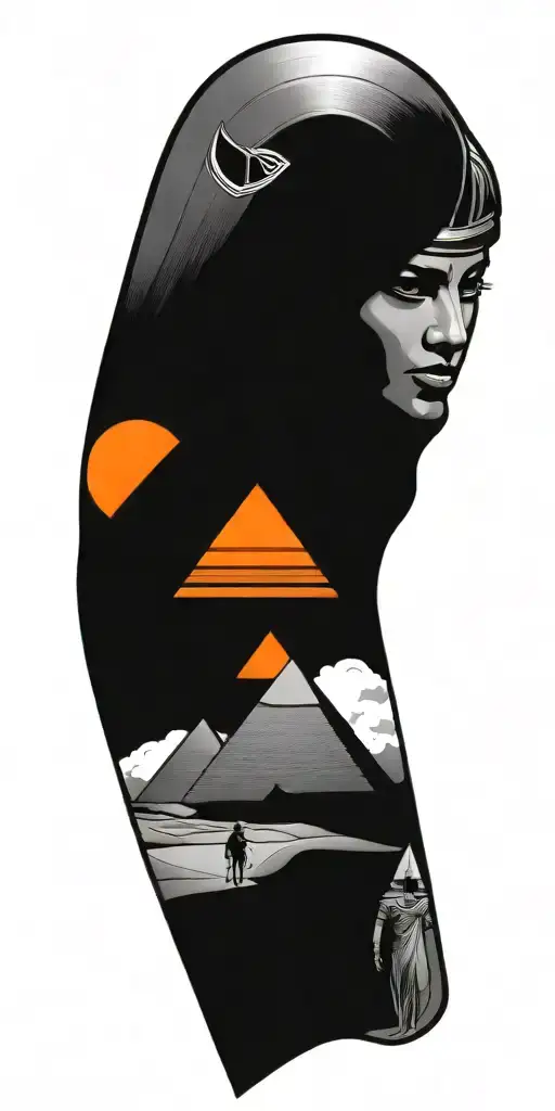 egyptian pyramids on top gods down below black and grey tattoo design idea