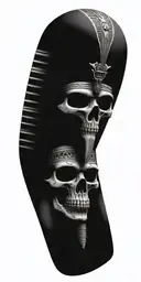 A skull wearing an Egyptian pharaoh headdress with alien eyes and symbols around it tattoo design idea