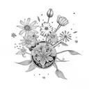 A Spring-themed collage featuring a weed plant, blooming flowers, and a playstation controller tattoo design idea