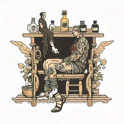 sitting on a bar counter  tattoo design idea