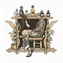 sitting on a bar counter  tattoo design idea