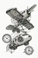 a plane flying with a smaller plane flying under its wing with a clock and roman numeral of january 10 2005  tattoo design idea
