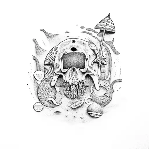 beach theme with money tattoo design idea