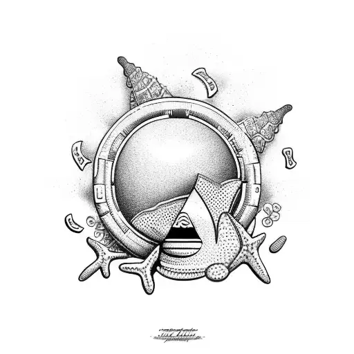 beach theme with money tattoo design idea