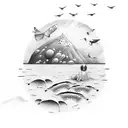 beach theme with money references tattoo design idea