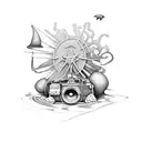 beach theme with money references tattoo design idea