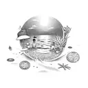 beach theme with money tattoo design idea
