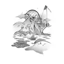 beach theme with money tattoo design idea