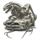 A futuristic design of a Ford Mustang transforming into a mechanical scorpion tattoo design idea