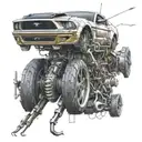 A futuristic design of a Ford Mustang transforming into a mechanical scorpion tattoo design idea