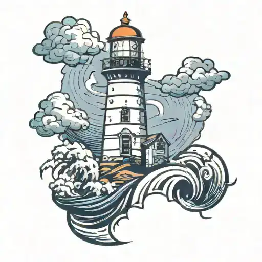 Lighthouse stormy condition with old tattoo design idea