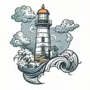 Lighthouse stormy condition with old tattoo design idea