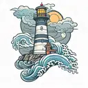 Lighthouse stormy condition with old tattoo design idea