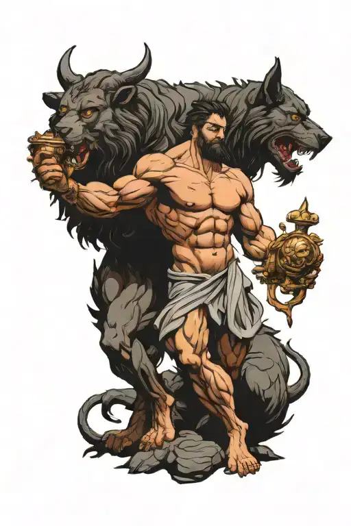 atlas and Cerberus Greek mythology tattoo design idea