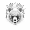 Forest, bicycle, bears, eagles, mountains, tattoo design idea