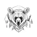 Forest, bicycle, bears, eagles, mountains, tattoo design idea