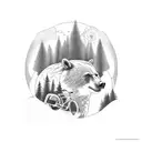 Forest, bicycle, bears, eagles, mountains, tattoo design idea