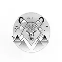 Forest, bicycle, bears, eagles, mountains, tattoo design idea