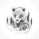 Forest, bicycle, bears, eagles, mountains, tattoo design idea