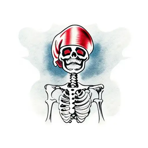 British Red Coat skeleton with a cutlass down its throat tattoo design idea