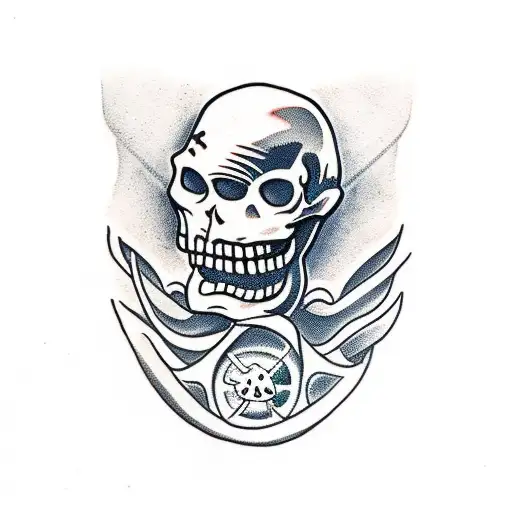 skeleton with a cutlass down its throat tattoo design idea