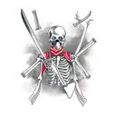 British Red Coat skeleton with a cutlass down its throat tattoo design idea