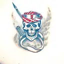 British Red Coat skeleton with a cutlass down its throat tattoo design idea