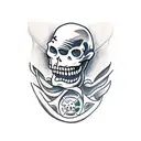 skeleton with a cutlass down its throat tattoo design idea