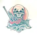 skeleton with a cutlass down its throat tattoo design idea
