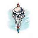 skeleton with a cutlass down its throat tattoo design idea