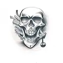 skeleton with a cutlass down its throat tattoo design idea