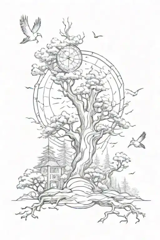 "There's a place where the sun doth shine And the birds keep time with the pines up ayonder" tattoo design idea