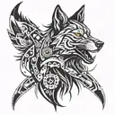 mechanic wolf character tattoo design idea
