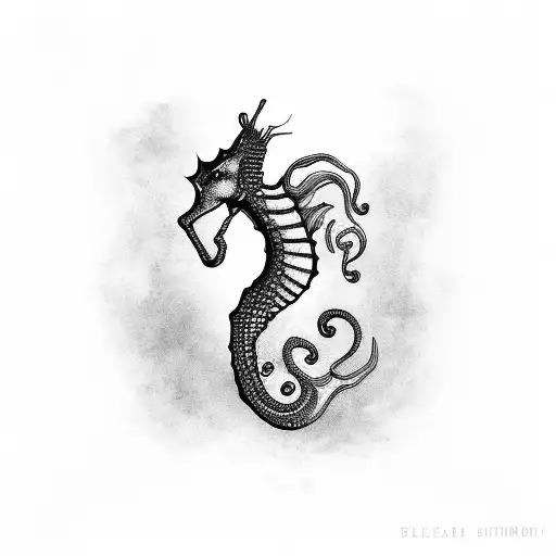 sea horse in shape of letter F tattoo design idea