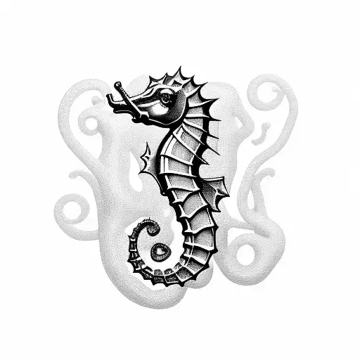 sea horse in shape of letter F tattoo design idea