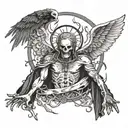 holy death with a background of fallen angels like lucifer tattoo design idea