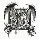 holy death with a background of fallen angels like lucifer tattoo design idea