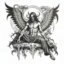 holy death with a background of fallen angels like lucifer tattoo design idea