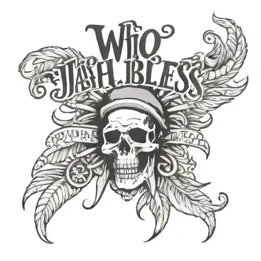 who jah bless no man curse lettering with caribbean things surrounding it tattoo design idea