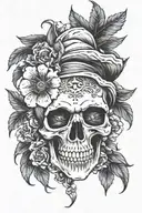 who jah bless no man curse skull and flowers  tattoo design idea