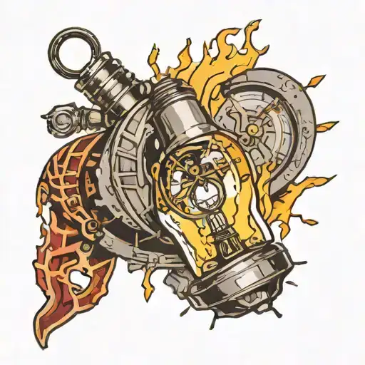 watch compas inside a broken incandescent light bulb tattoo design idea