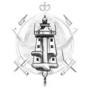 Anchor, lighthouse, sea storm, ship, books, THOR hammer, sold time tattoo design idea